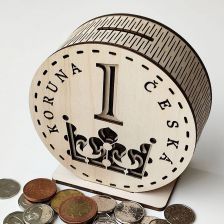 Dřevěná pokladnička „mince 1 Kč“ úzká (5 cm)