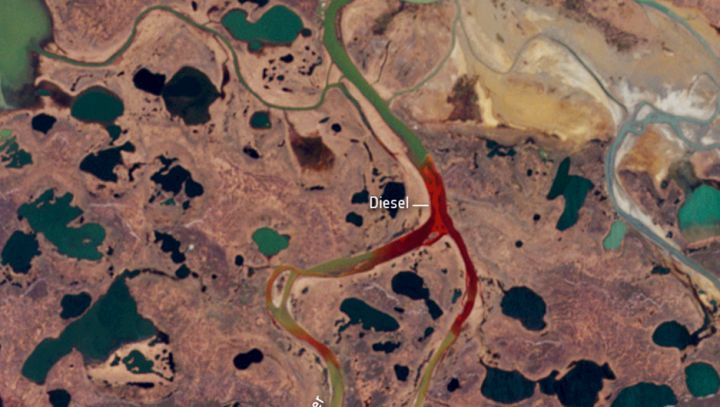 Snímek oblasti Sibiře zamořené naftou - klikněte pro zobrazení detailu