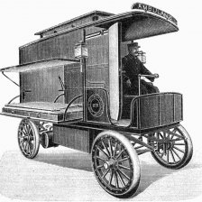 Elektromobil z roku 1902 sloužící jako sanitka.