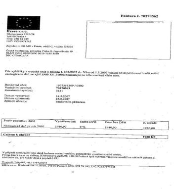 Faktura firmy Ezere - klikněte pro zobrazení detailu