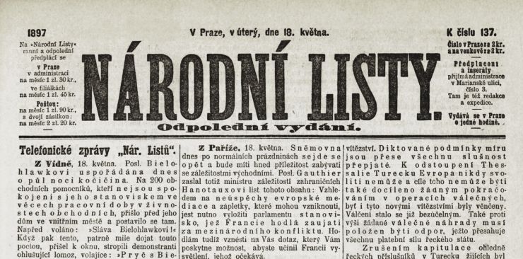 zobrazit detail snímku: Titulní strana Národních listů v roce 1897.