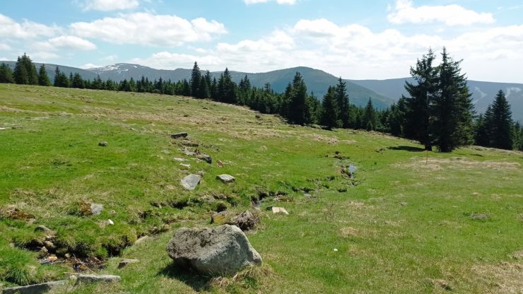 zobrazit detail snímku: Krkonoše Pohled od Petrovky na Luční horu a Kozí hřbety.