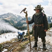 Krakonoš a lyžaři.