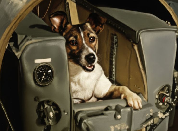 zobrazit detail snímku: Lajka ve své kosmické lodi.