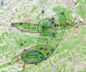 Mapa velkých šelem v Beskydech - klikněte pro zobrazení detailu