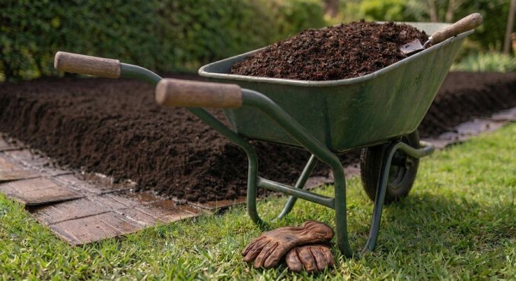 zobrazit detail snímku: kolečko s kompsotem na no-dig záhon