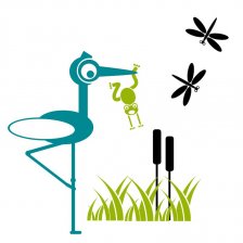 Čáp Oto chytil žábu - sada dětských samolepek na zeď