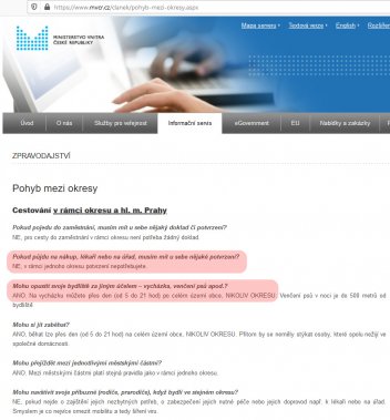 Popis omezení pohybu na webu ministerstva vnitra. - klikněte pro zobrazení detailu