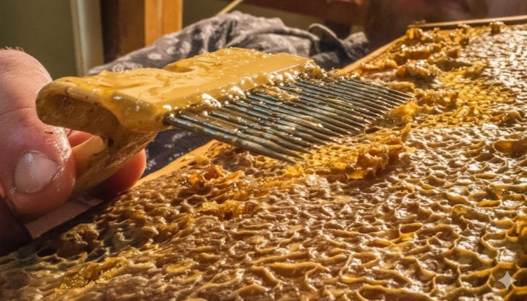 zobrazit detail snímku: Včelí plástev s voskem a medem