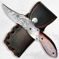 Lovecký zavírací nůž Dellinger Damascus Schnabel.
