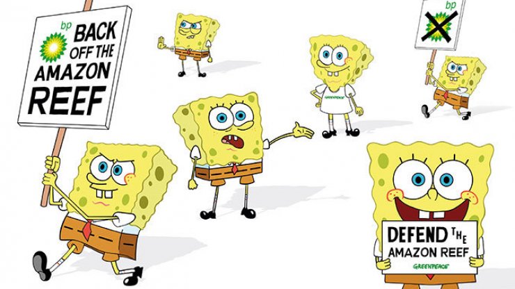 zobrazit detail snímku: Protestující Spongebob v kalhotách