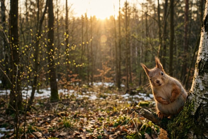 Maskot ekologické organizace Sciurus v přírodě. - klikněte pro zobrazení detailu