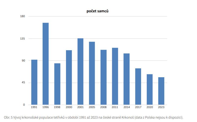 Vývoj populace tetřívka do roku 2023 - klikněte pro zobrazení detailu