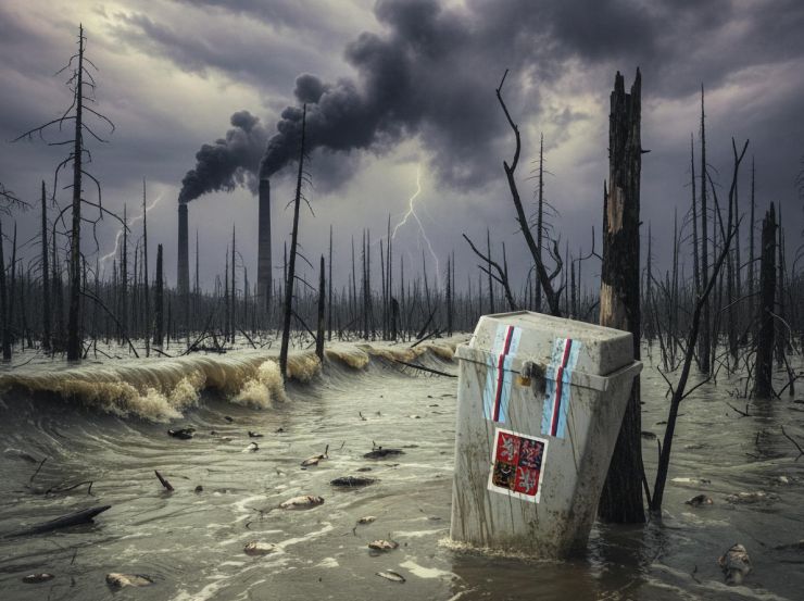 zobrazit detail snímku: Volební urna ve zničené přírodě.